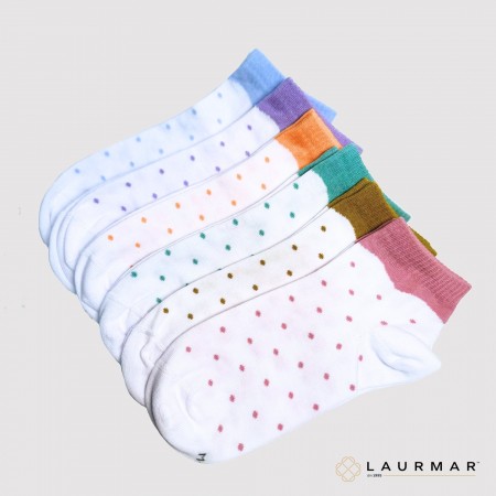Șosete colorate punctate din bumbac pieptănat fără cusătură - set de 6 perechi pentru femei