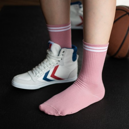Șosete sport roz pentru femei cu dungi albe din bumbac pieptănat
